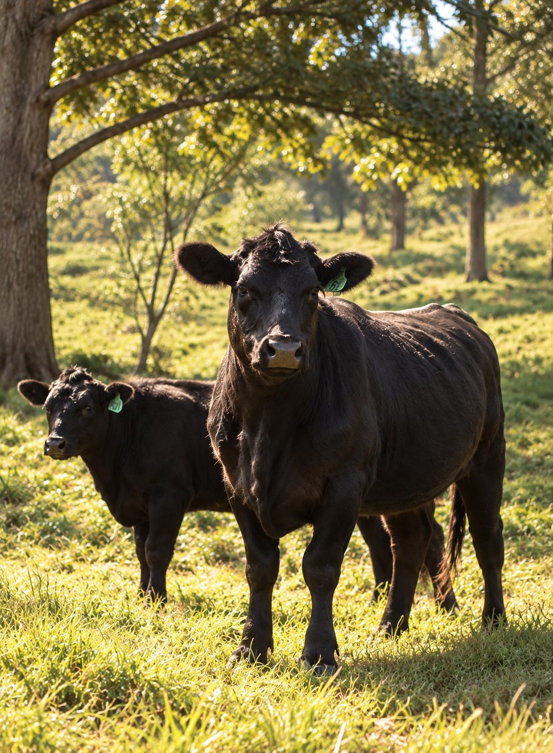 Galloway Park cattle grazing under trees on open pasture